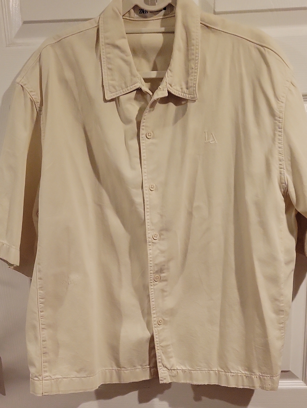 Zara Men's Short-Sleeve Button-Down Shirt in Light Cream